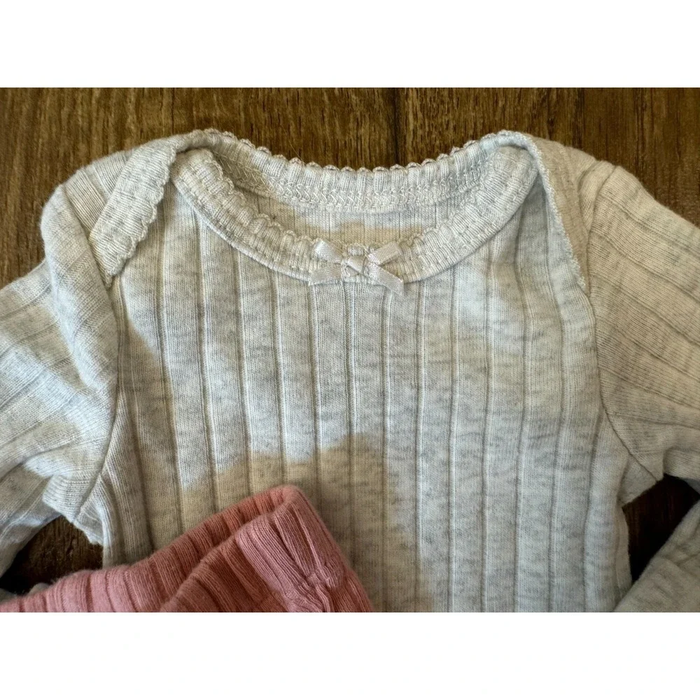 Carters‎ Baby Girl Preemie Pink Gray Ribbed Outfit Bodysuit Pants Solid Clothes